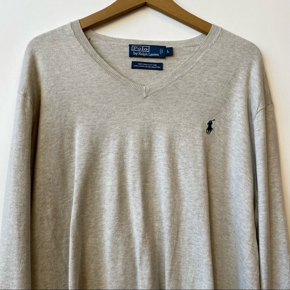 Polo Ralph Lauren Men's Pima Cotton V-Neck Gray Pullover Sweater Size Large - Picture 4 of 8